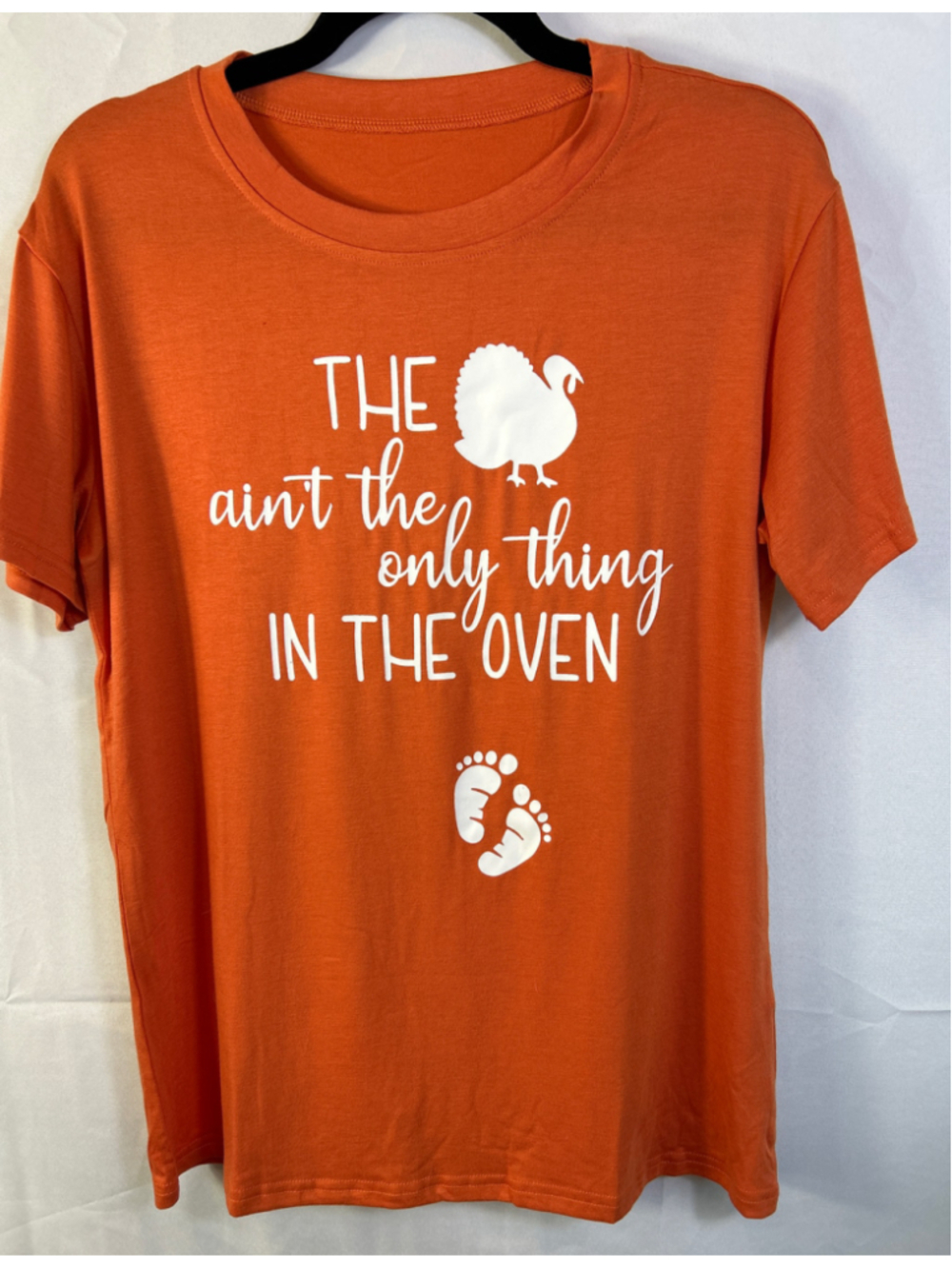 Women's Maternity Thanksgiving Graphic Tee Size M Orange White